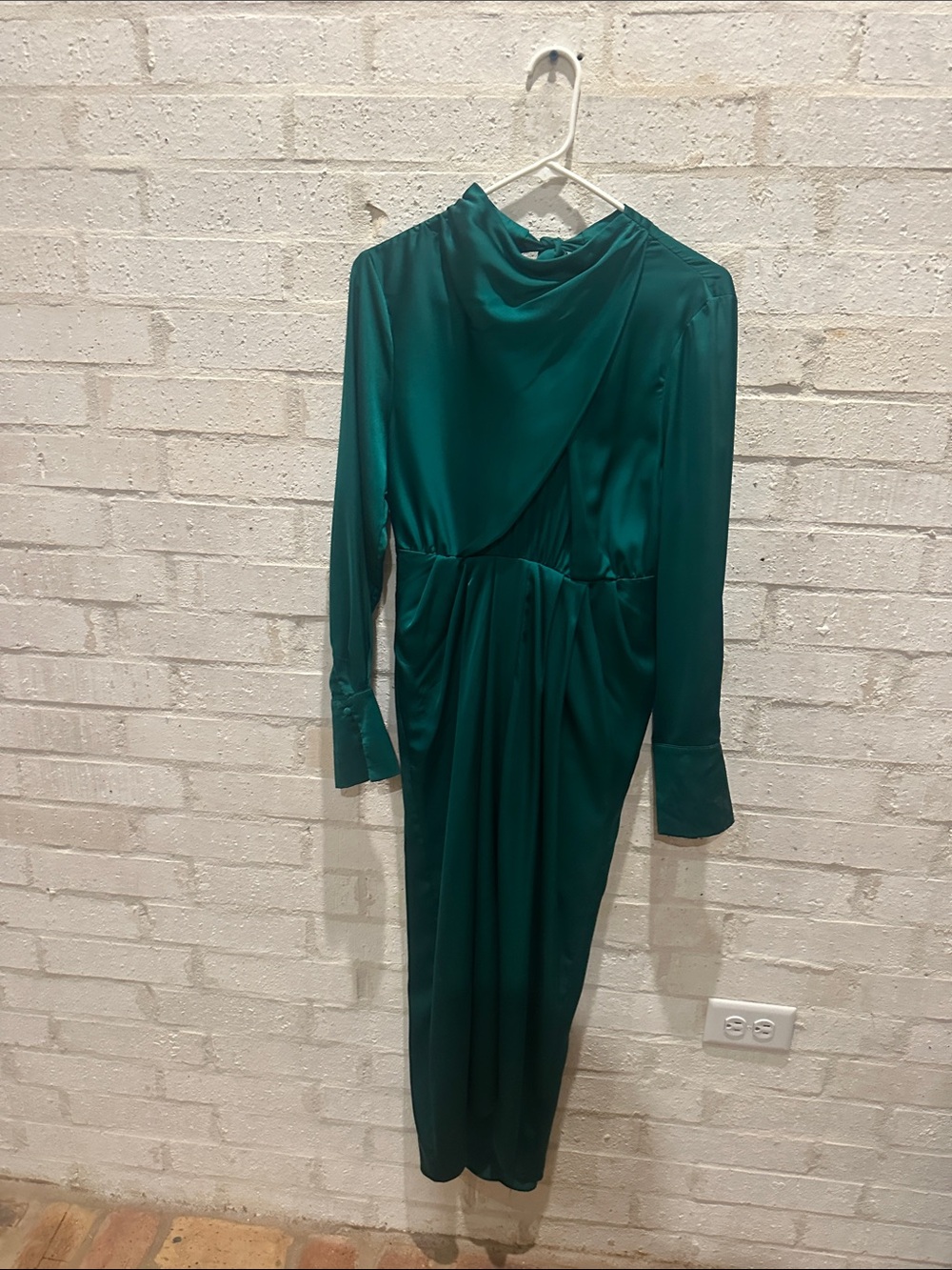 Petal & Pup Teal Green Long Sleeve Draped Midi Dress